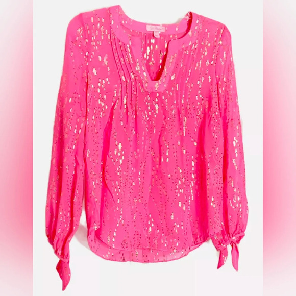 Lilly Pulitzer Colby Silk and Gold Metallic xxs - Picture 1 of 9